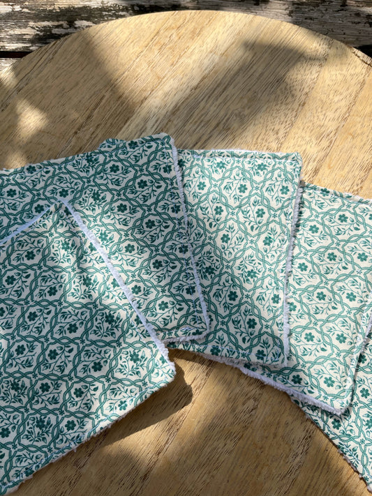 Lot de 5 cotons démaquillants réutilisables fleuris verts