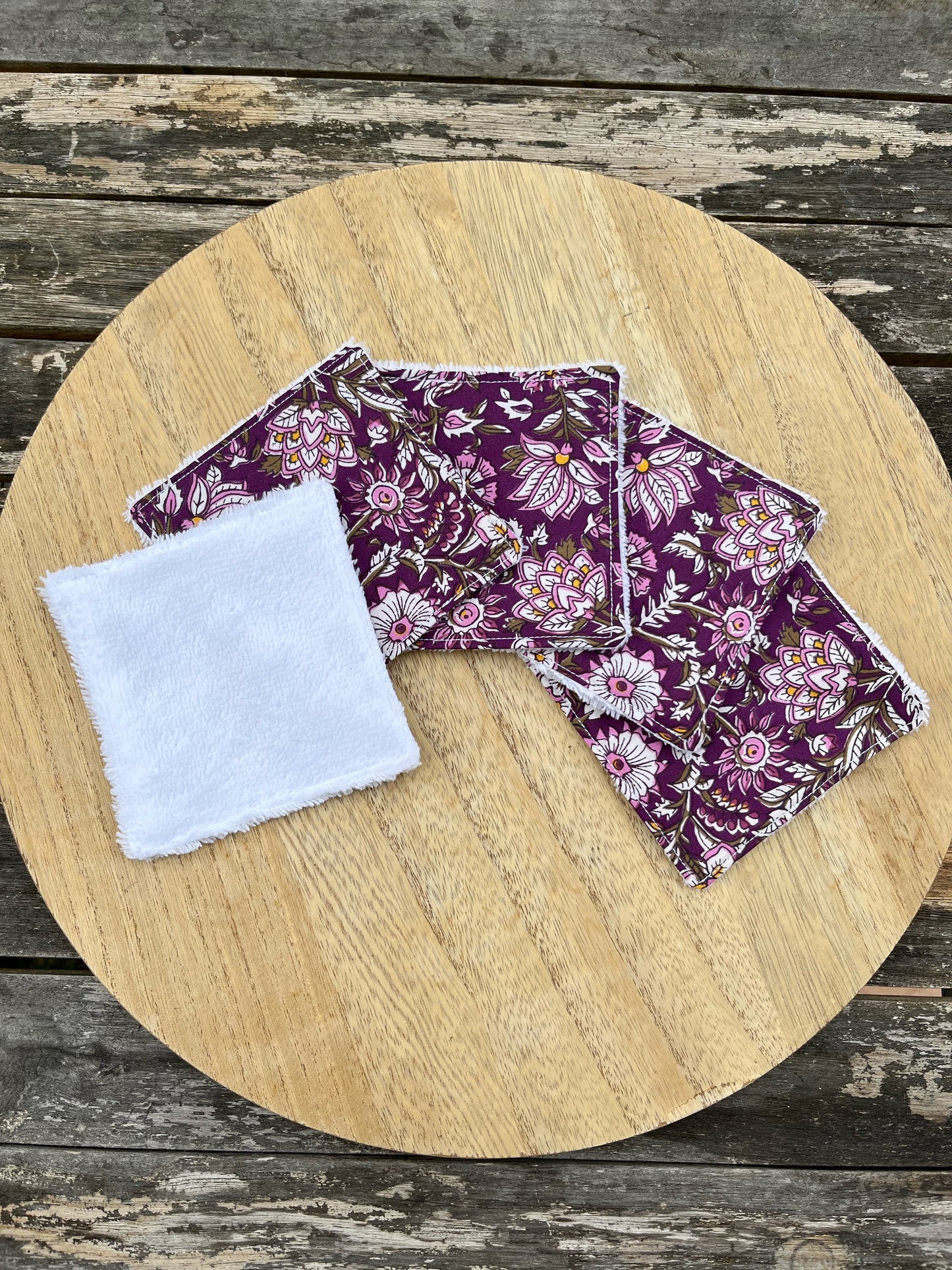 Lot de 5 cotons démaquillants réutilisables fleuris violet