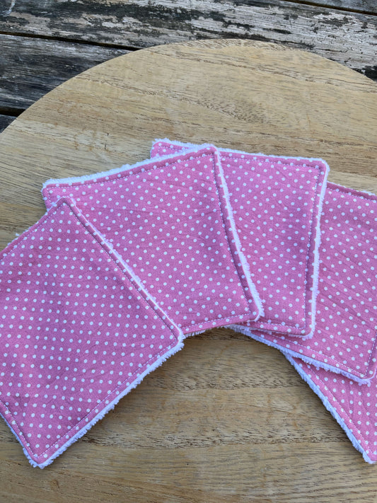 Lot de 5 cotons démaquillants réutilisables petits pois roses