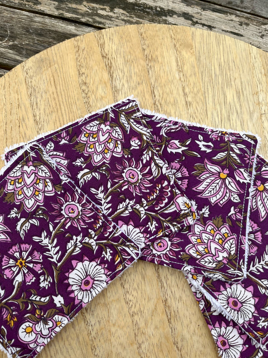 Lot de 5 cotons démaquillants réutilisables fleuris violet