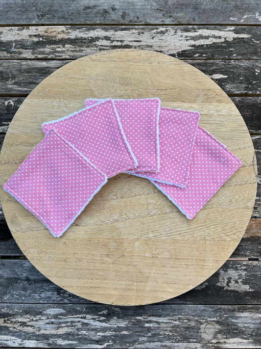 Lot de 5 cotons démaquillants réutilisables petits pois roses
